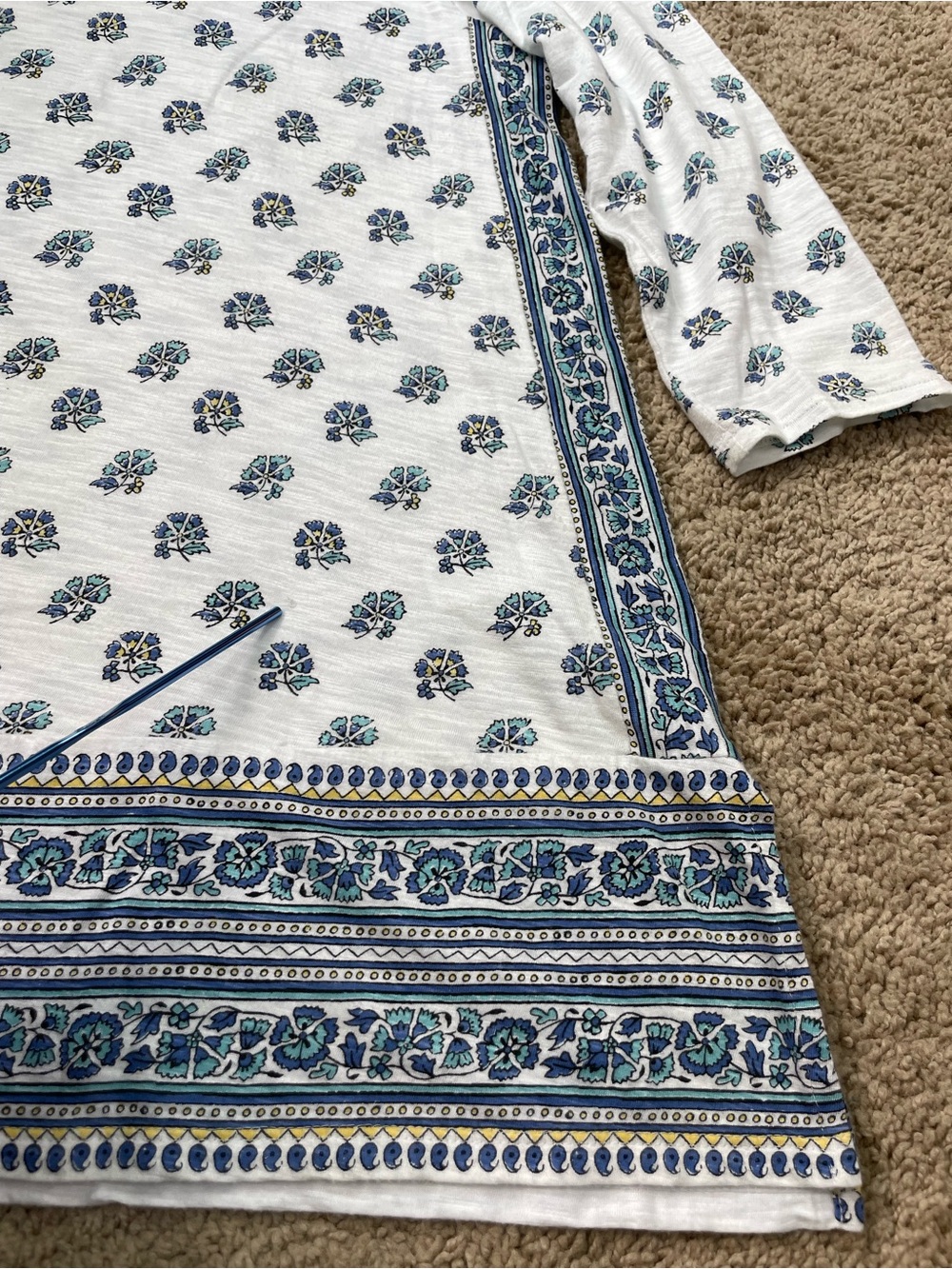 J. Jill White Scoop Neck Top with Blue Floral Border - Picture 4 of 13